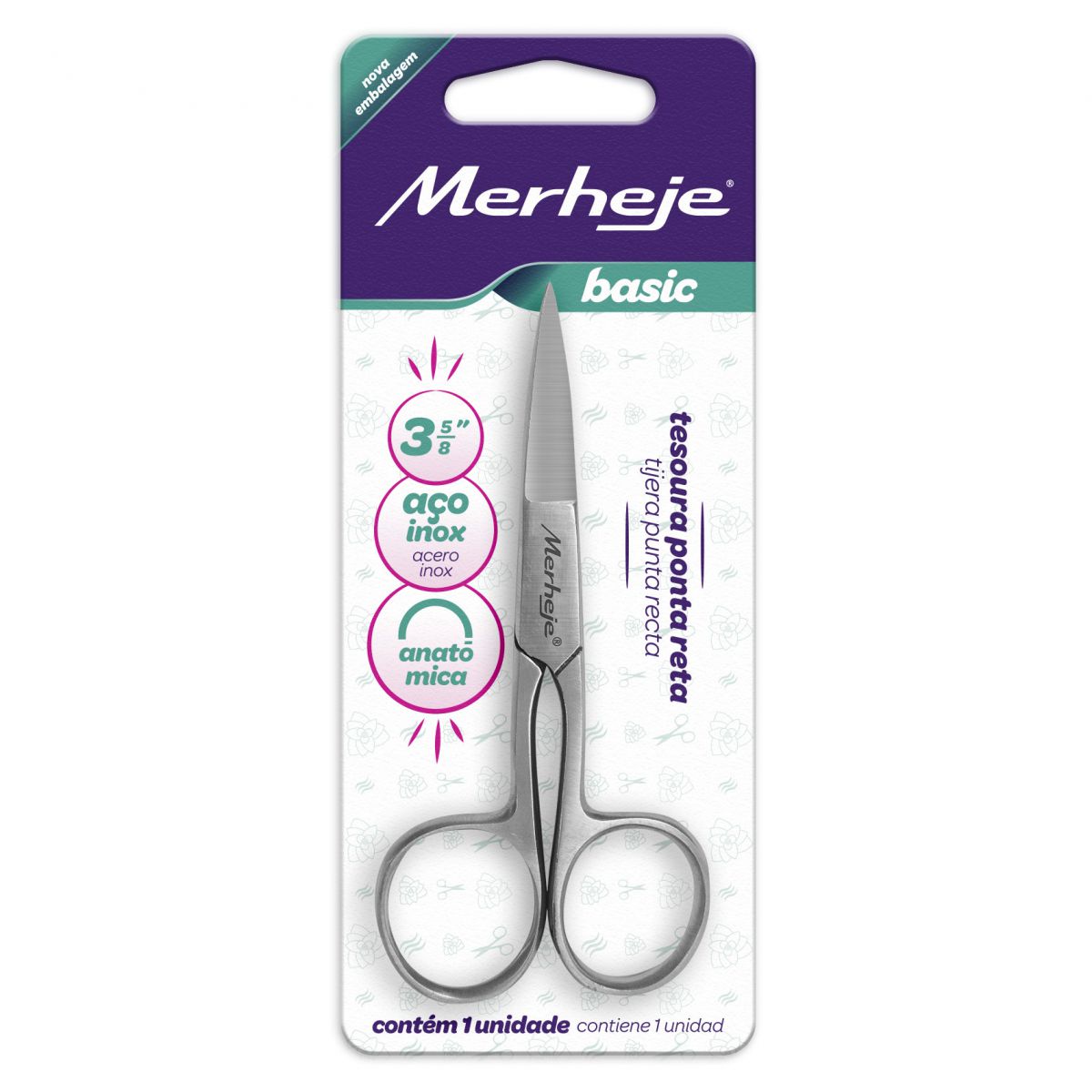 Tijera para uñas anatomica 3.5/8 punta recta acero inoxidable